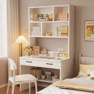 电脑桌小户型家用学习桌子学生卧室床边写字桌书架一体式 办公书桌