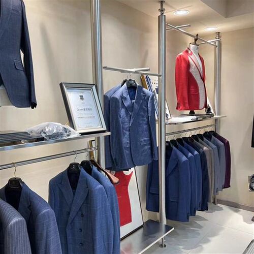 不锈钢男装店展示k架上墙置物货架顶天立地西装陈列架子双层挂衣