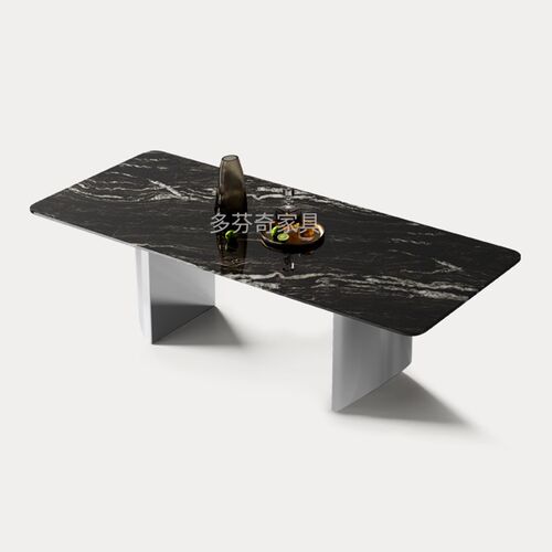 天然宇宙黑大理石长方形轻奢高端吃饭桌子K高端可定制别墅奢石餐