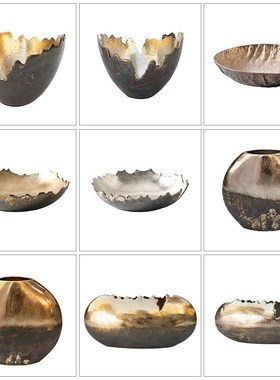 简约现代轻奢金属托盘果盘花器摆件样板间餐厅客R厅茶几桌面装饰