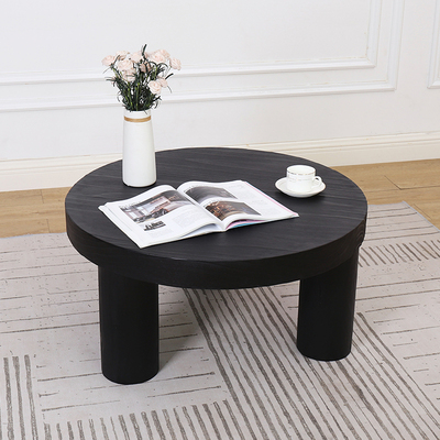 侘寂风民宿日式实木圆形碳化黑色茶几桌客厅沙发R边几飘窗原木茶