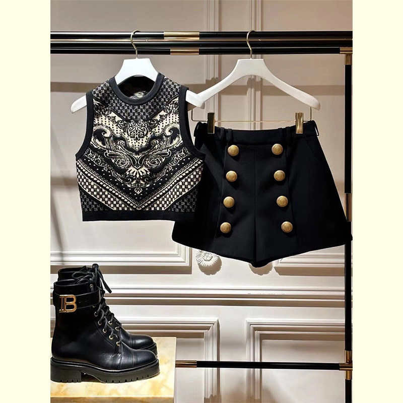 小个子穿搭一整套女夏季新款法式覆古提花背心马甲高腰短裤两件套,女装/女士精品,大码套装,淘宝优惠券,粉丝福利购,淘宝优惠卷