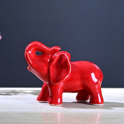 陶瓷大象摆件一对招财镇宅小红色客厅办公室玄关电视柜迷你装饰品