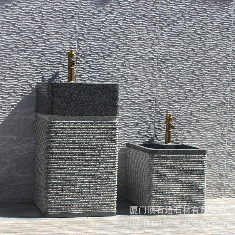 天然整石定 制立柱盆室外落地式洗手盆庭院花园洗脸盆室内流水槽