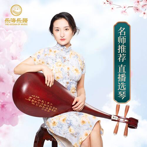 乐海 琵琶乐器非洲紫檀木材质原木色木轴木相花开富贵精典款912-2