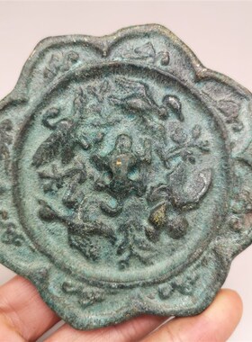 仿古做旧铜镜四鸟飞禽图小铜镜黄铜花M边铜镜纯铜工艺品摆件