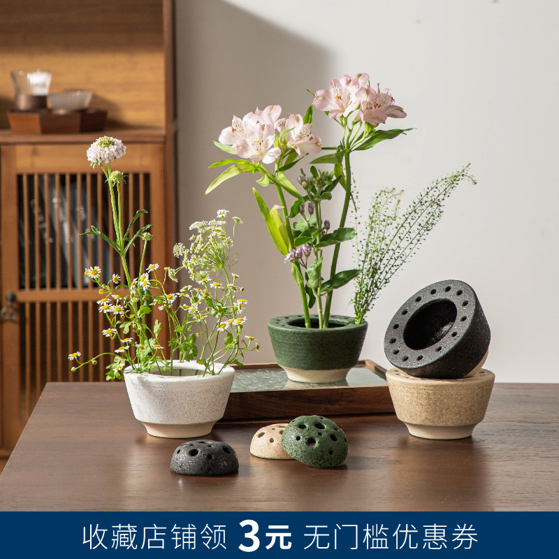 日式陶瓷花器剑山插n花花盆家居装饰简约摆件禅意空间花艺花道器图片