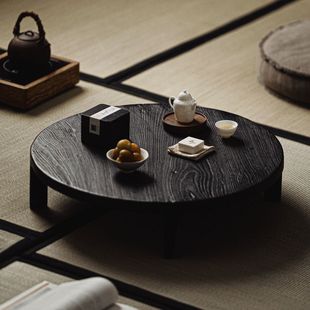 圆形榻榻米飘窗茶室家用小户型茶桌炕桌原木风 实木茶几日式