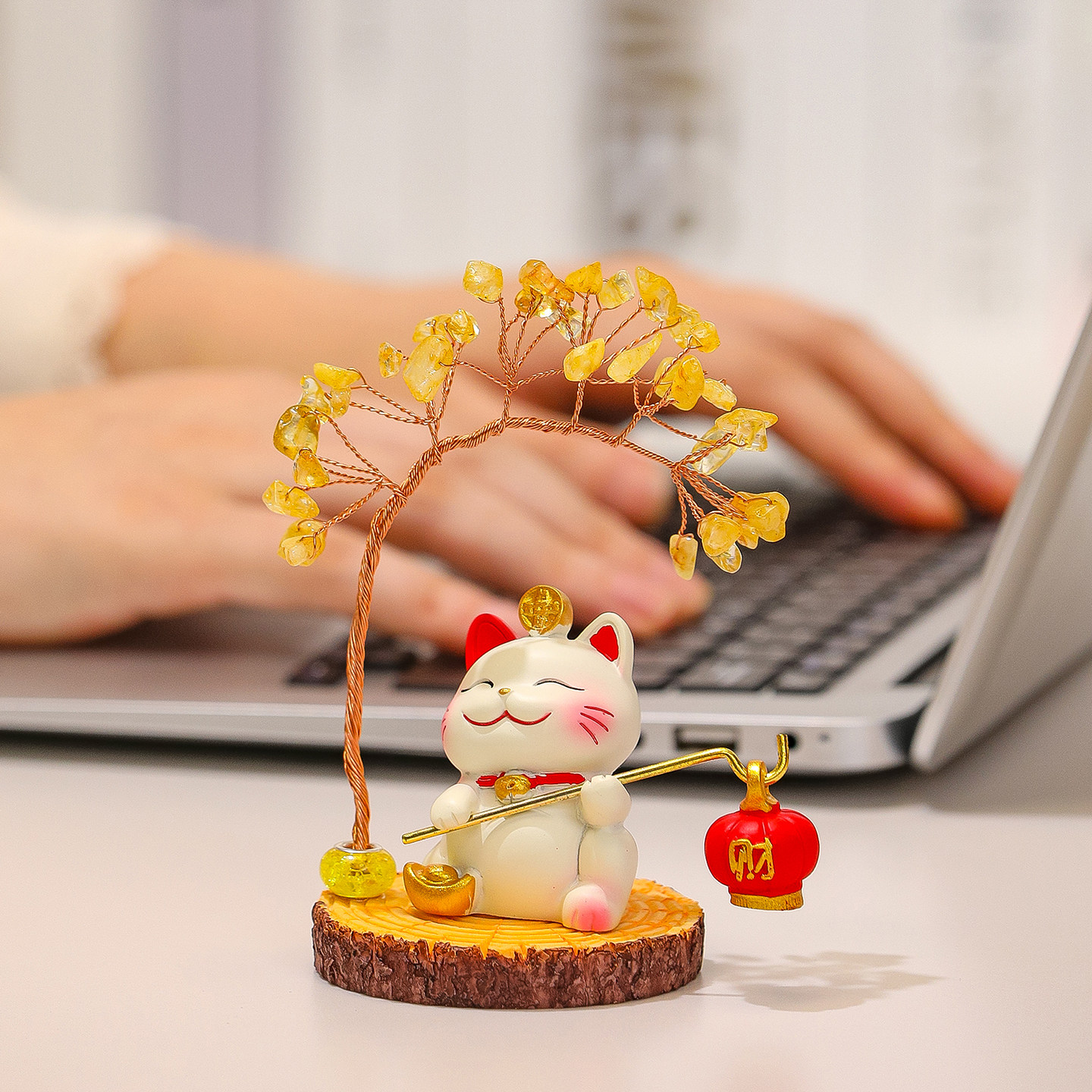 黄水晶发财树招财猫组合桌面装饰摆件家居客厅玄关电视柜创意摆饰,家居饰品,桌面摆件,淘宝优惠券,粉丝福利购,淘宝优惠卷