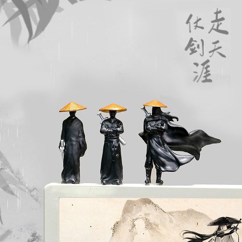 中式国潮武侠三剑客树脂装饰品
