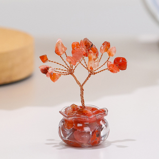 天然水晶发财树创意摆件女生工位治愈系精美装饰品办公室升职礼物