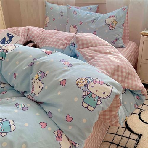 hellokitty四件套纯棉全棉2025新款卡通可爱少女心学生宿舍三件套
