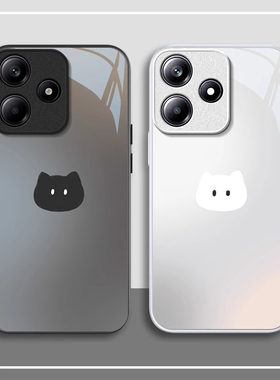 适用黑白猫咪红米note14pro+手机壳13少女心男12R情侣简约11TPRO+新款10防摔9保护套redmi金属漆玻璃极速版