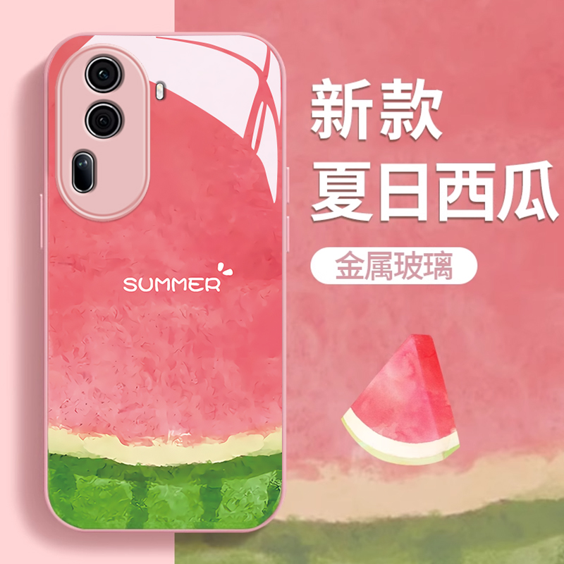 适用夏日西瓜OPPOReno13手机壳12金属漆11玻璃10pro+新款9女男8防摔7se保护套6自带5K夏天3元气版硅胶14全包