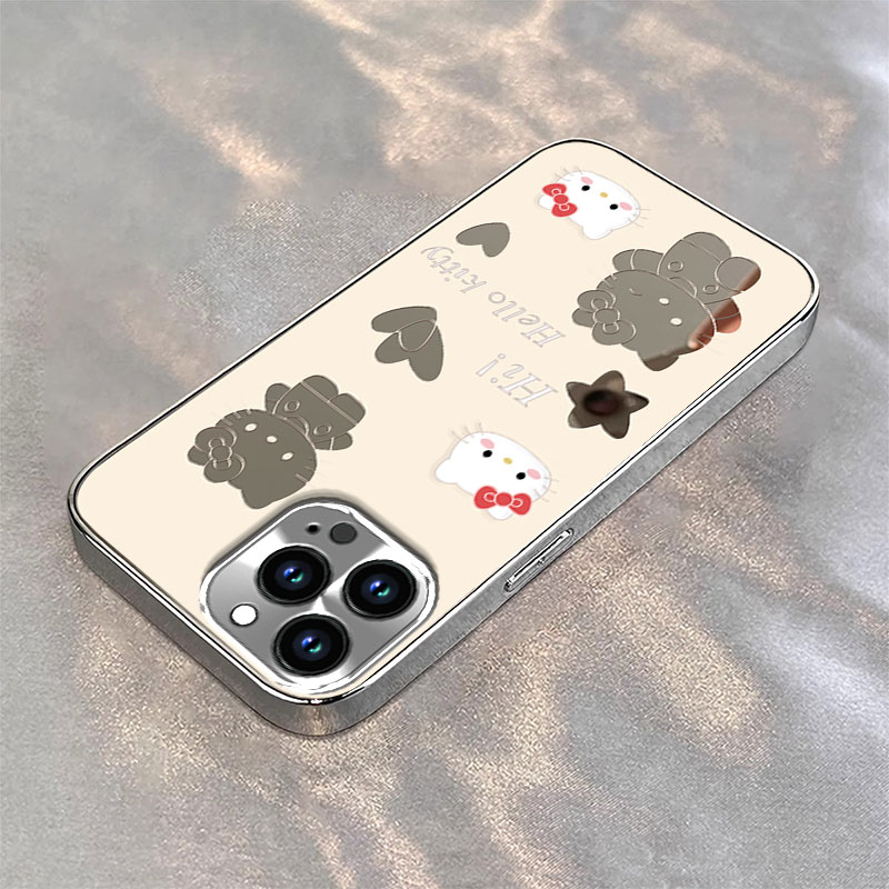 适用电镀镜面爱心kt猫苹果16promax手机壳iPhone15新款14plus镂空13可爱12个性11全包i8高级感7网红xsmax女生