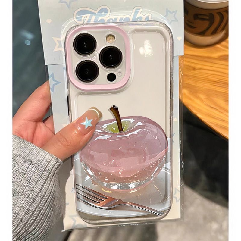 水晶苹果适用苹果16E手机壳iPhone15promax新款14plus防摔13mini保护套12女11男8透明7超薄xsmax全包6s硅胶xr