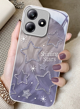 适用羽纱星星红米note14pro+手机壳13少女12R专用11TPRO+新款10防摔9保护套redmi金属漆玻璃极速版轻奢高级感