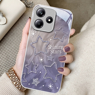 适用羽纱星星红米note14pro+手机壳13少女12R专用11TPRO+新款10防摔9保护套redmi金属漆玻璃极速版轻奢高级感