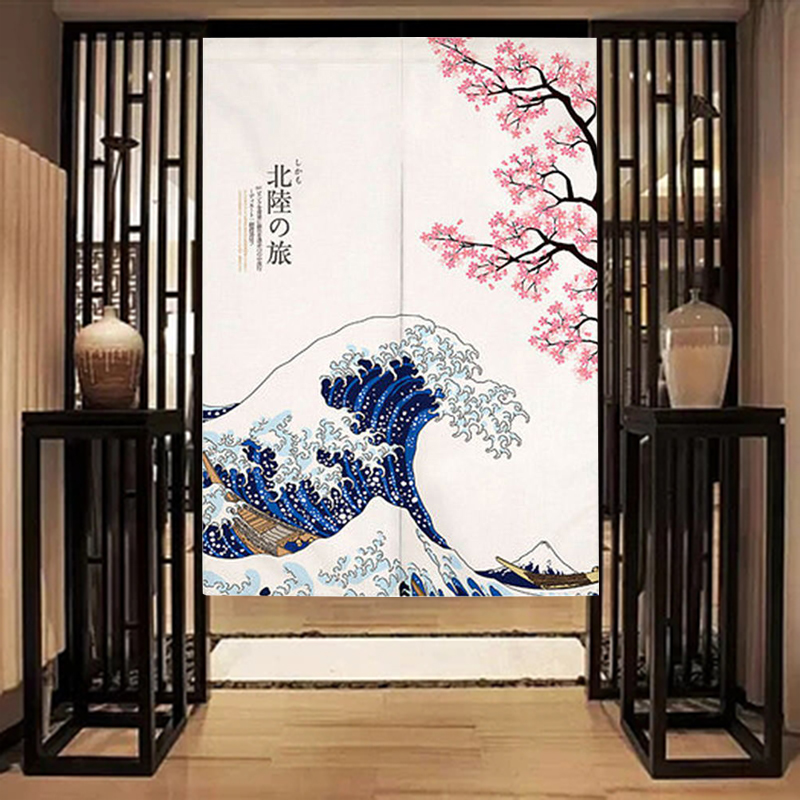 速发Japanese Noren Hanging Door Curtain Flower Painted Parti