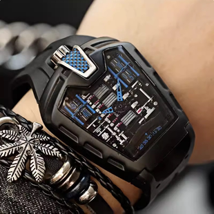 正品发动机手表布加迪16缸赛车引擎概念镂空机械表运动防水腕表