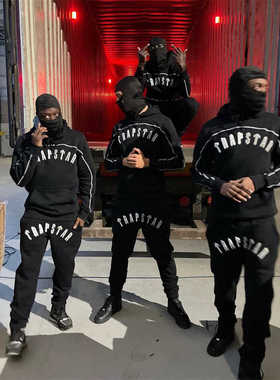 Trapstar2024高质量Chenille拱形双拼刺绣连帽卫衣运动套装街头风