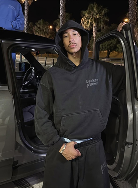 Broken Planet 新款时尚字母流行水洗黑色短裤夏季宽松休闲运动裤