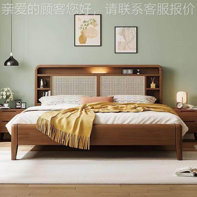 藤北A058#欧实木床原木.5米储物双人1床侘寂风家用编主卧1.8米民