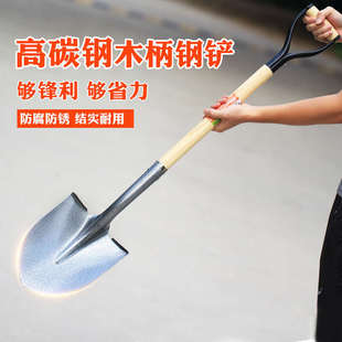 木柄铁铲铁锹头园林不锈钢铲子园艺种植户外农用农具耙子松土工具