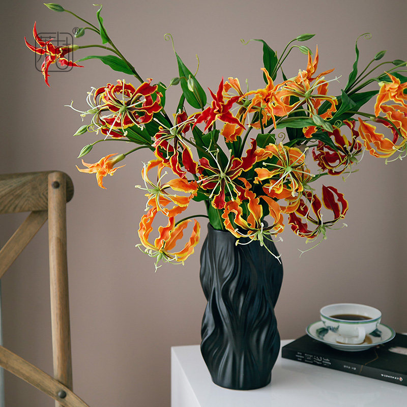 嘉兰仿真花火焰百合假花绢花插花摆设客厅餐桌婚庆装饰花艺高奢花
