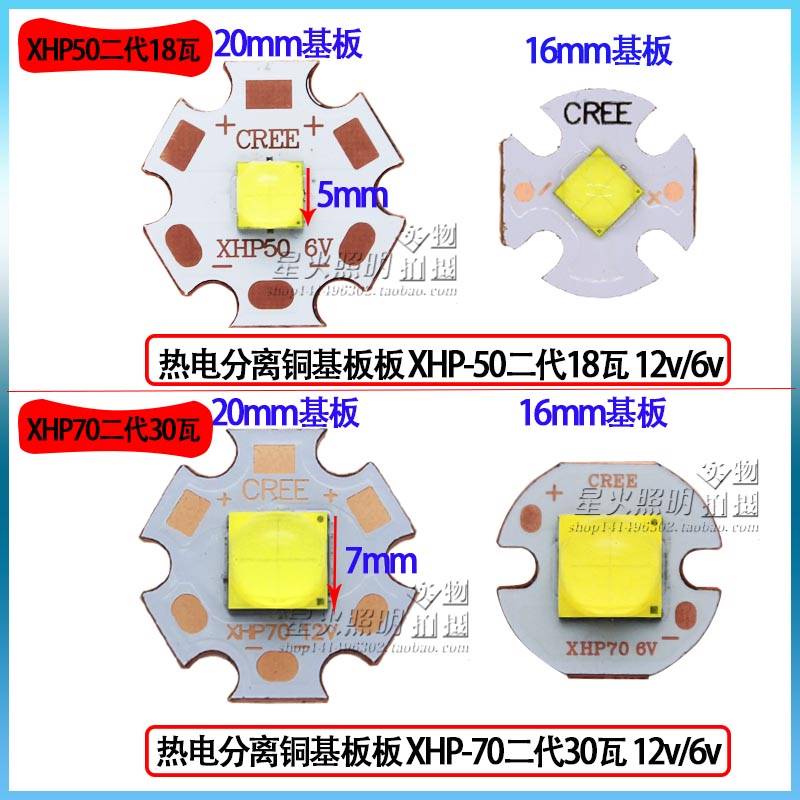 速发原装CREE XHP50 XHP70 2代18W 30W大功率LED灯珠投影仪光源手