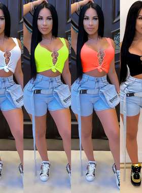 2024C3632特价不退不换新欧美时尚上衣短款露脐背心women clothes