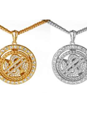 欧美夸张嘻哈霸气可转动美金符号项链个性潮男镶钻美元吊坠饰品