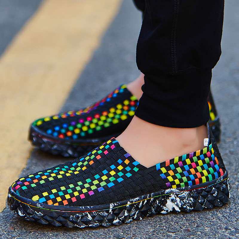 春夏新款时尚情侣编织亚麻透气鞋韩版潮流套脚休闲鞋男518-1