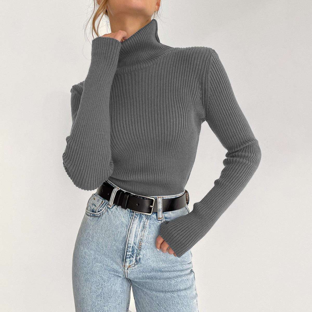 2024织打底衫气质修身欧美plus版加长高领套头毛衣women clothes