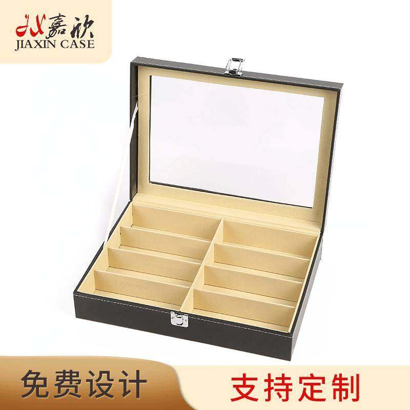 2025现货8位眼镜收纳盒PU皮质玻璃开窗防尘太阳镜墨镜展示盒