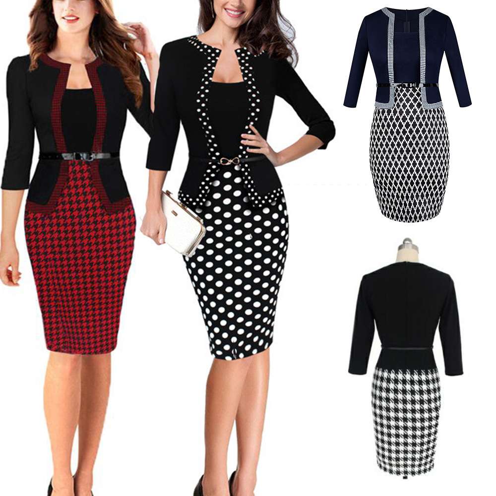 2024职业女装新款春秋假两件包臀铅笔七分袖连衣裙women clothes