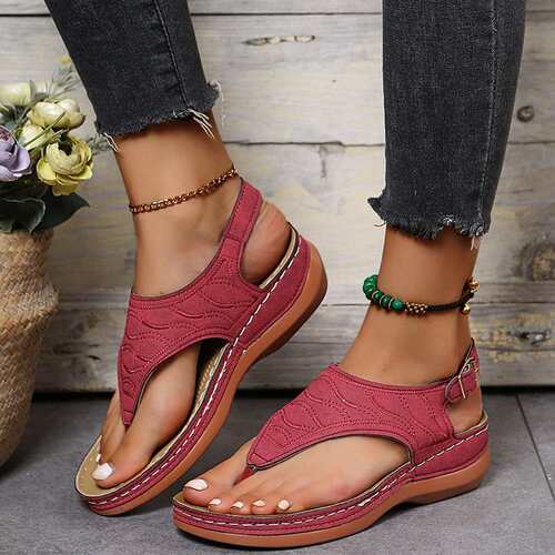 women shoes罗马风一字扣带女凉鞋外贸43大码凉鞋聚氨酯鞋底2024