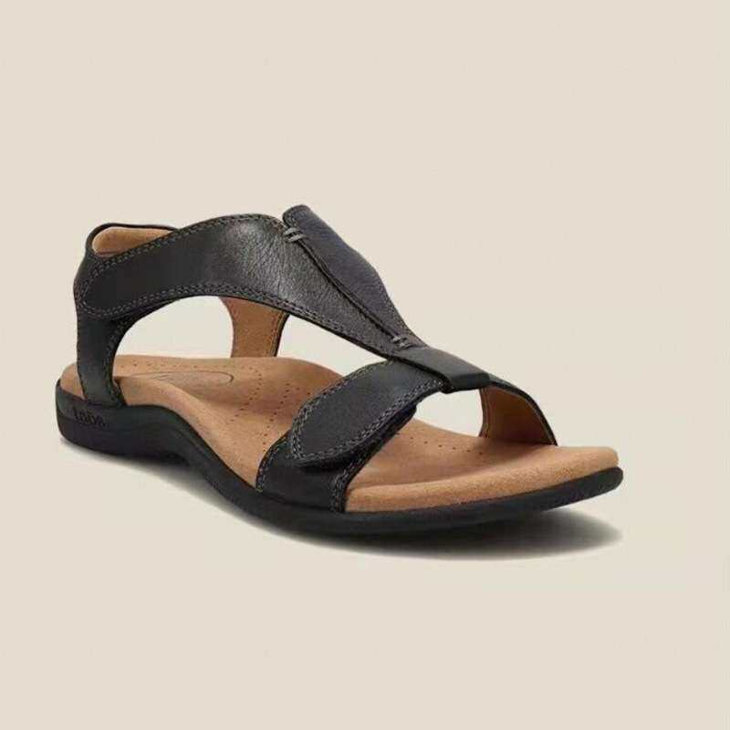 women shoes码女士欧美平底足弓魔术贴一字休闲沙滩外贸凉鞋2024