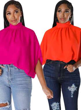 2024女装美式宽松t恤女新款蝙蝠衫休闲休闲简约上衣women clothes