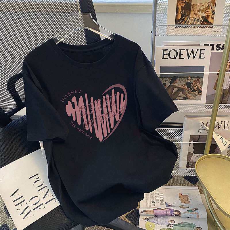 2024棉短袖T恤女夏季宽松韩版chic港味显瘦情侣上衣women clothes