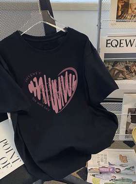 2024棉短袖T恤女夏季宽松韩版chic港味显瘦情侣上衣women clothes