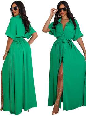 2024衬衫女绿色夏季新款休闲衬衣收腰大码宽松外贸women clothes