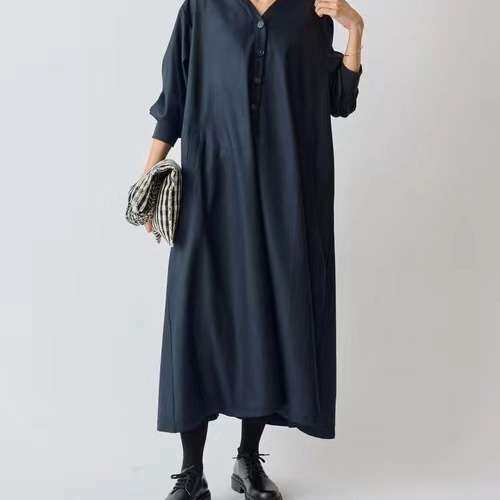 2024现货春秋日韩新款纯色大码连衣裙长裙风衣长款women clothes