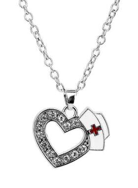 欧美饰品创意镶钻心形护士帽吊坠项链时尚镂空桃心锁骨链
