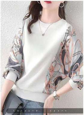 2024秋季时尚大码宽松上衣外套圆领拼接气质妈妈装women clothes