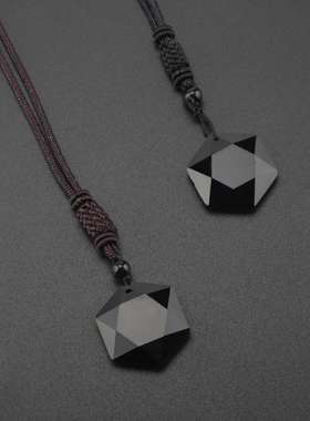 热卖灵摆能量石黑曜石六芒星项链男女士毛衣链饰品现货