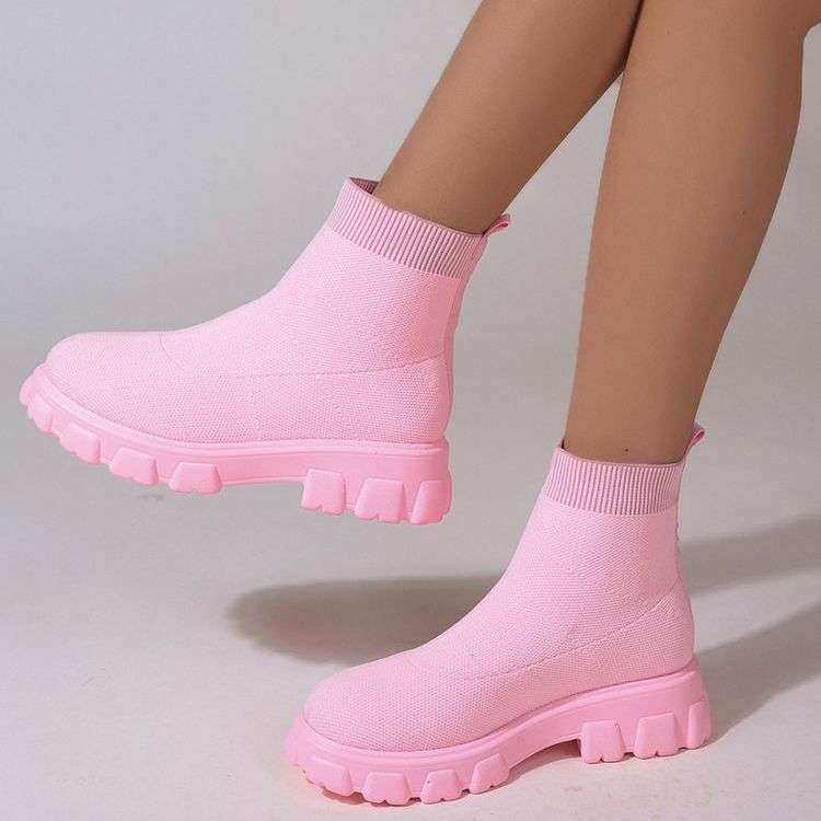 women shoes贸飞织运动短靴女秋冬新款女靴大码一脚蹬袜子靴2024