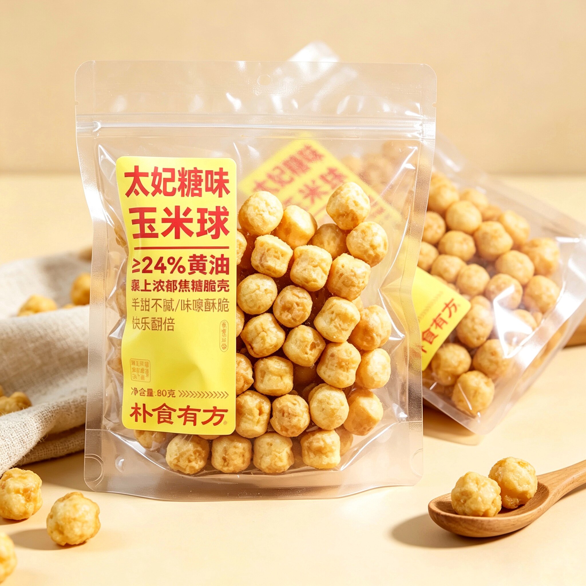 【到手2袋装】朴食有方太妃糖玉米球80g非油炸办公下午茶膨化食品图片