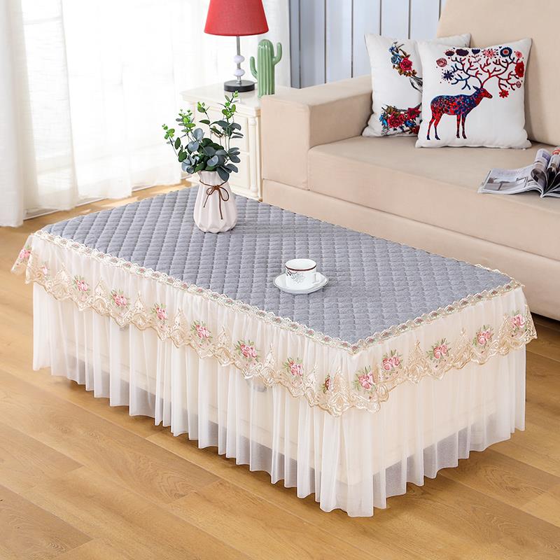 纯色防滑茶几桌布套罩全包简约现代蕾丝客厅垫长方形茶机桌罩台布