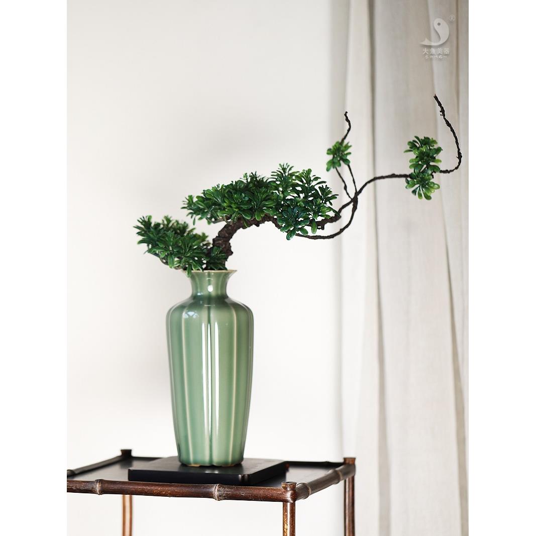 大鱼美人青梅如意花瓶景德镇陶瓷瓶桌面花容器茶垫花瓶民宿空间